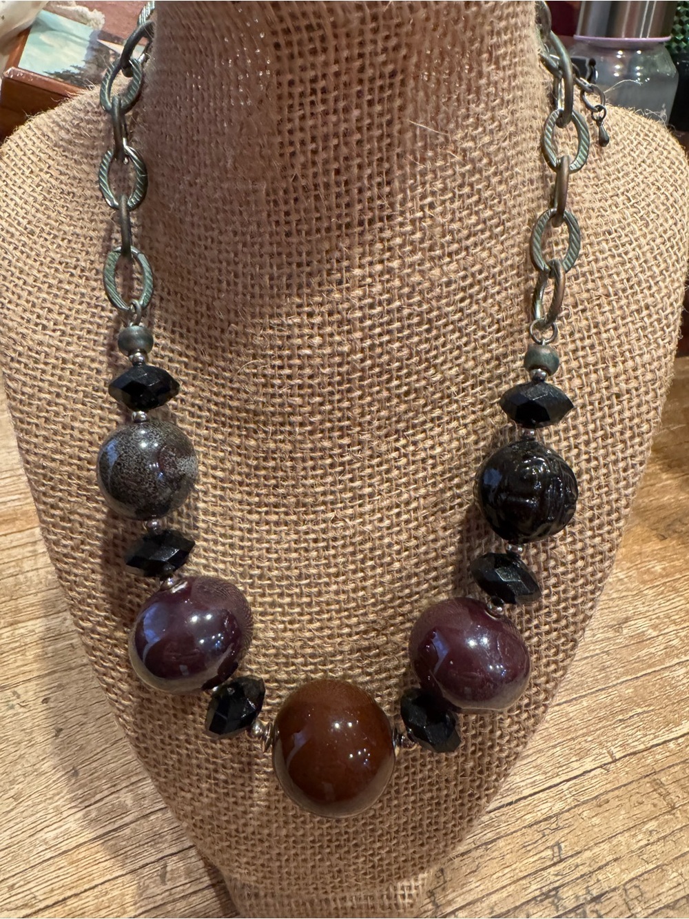 Vintage Statement Brown and Black Bead Necklace